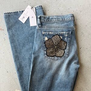 7 For All Mankind Light Blue Jeans with Beaded Floral Pocket
